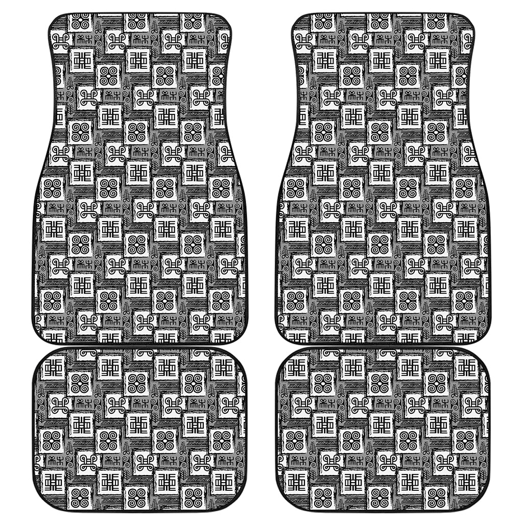 Grey African Adinkra Symbols Print Front and Back Car Floor Mats