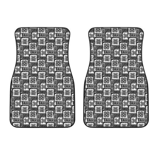 Grey African Adinkra Symbols Print Front Car Floor Mats