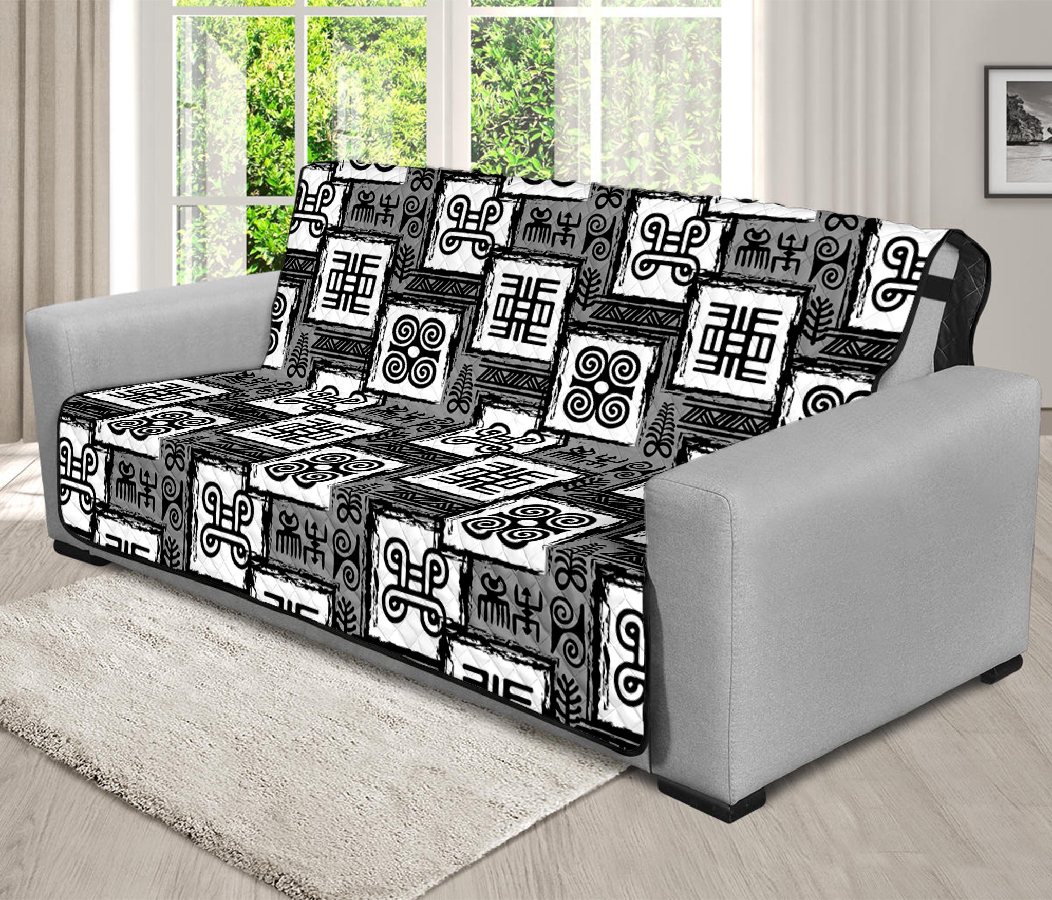 Grey African Adinkra Symbols Print Futon Protector