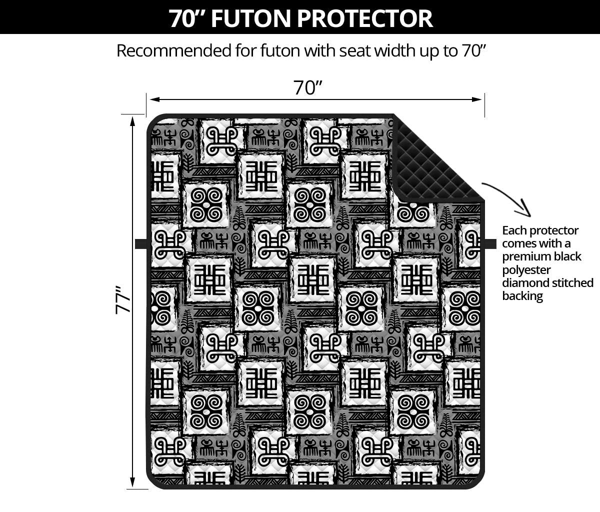 Grey African Adinkra Symbols Print Futon Protector