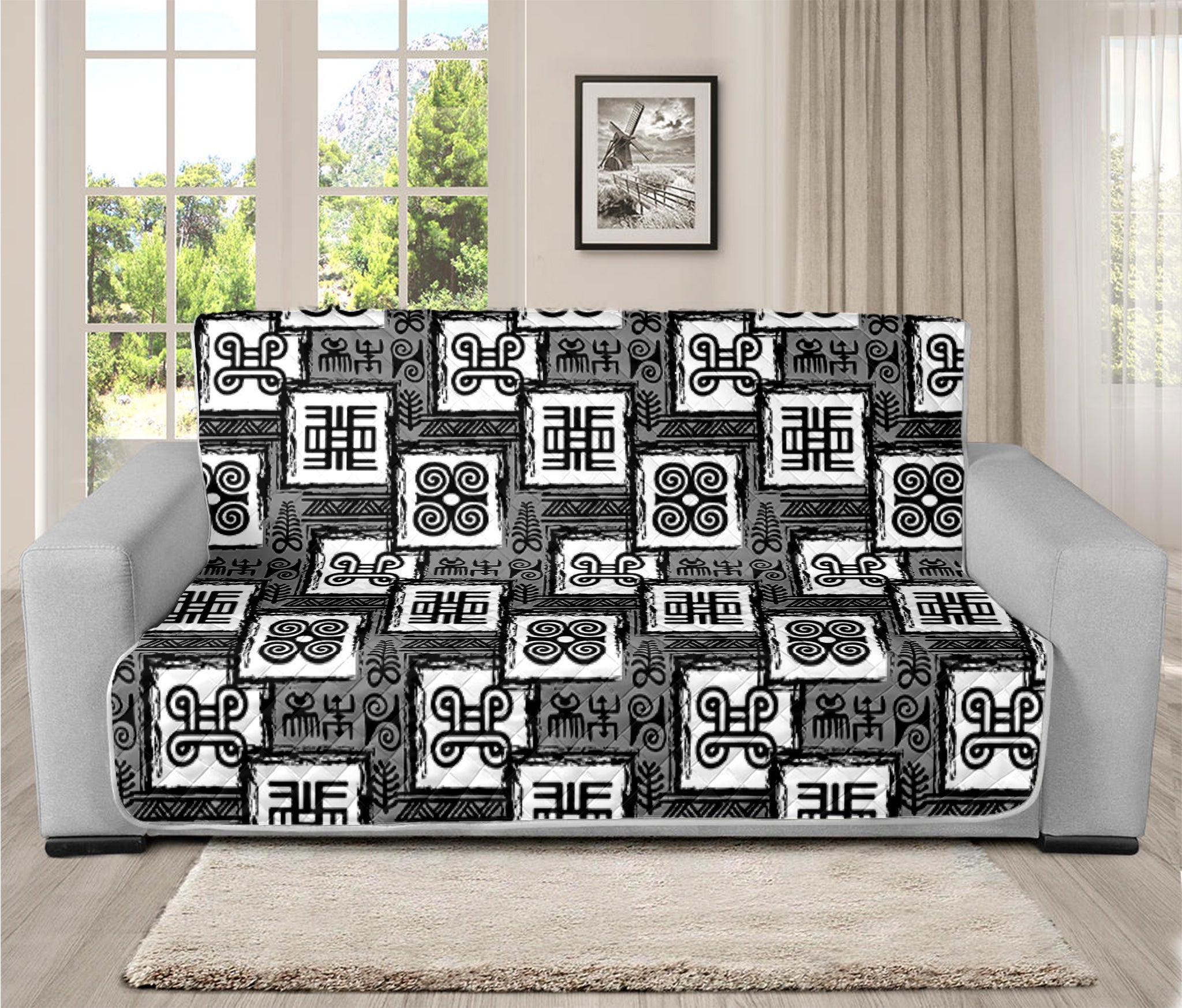 Grey African Adinkra Symbols Print Futon Protector