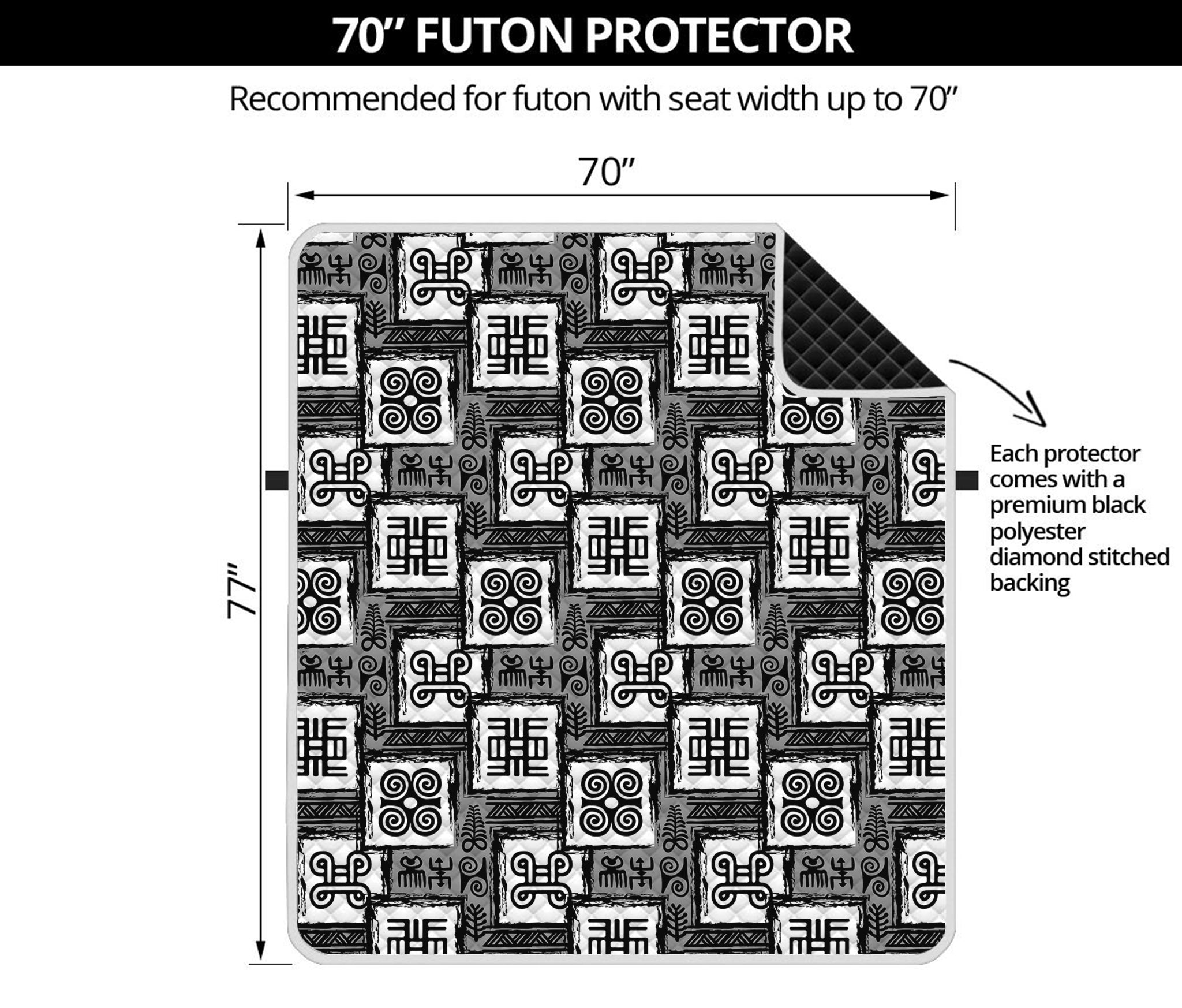 Grey African Adinkra Symbols Print Futon Protector