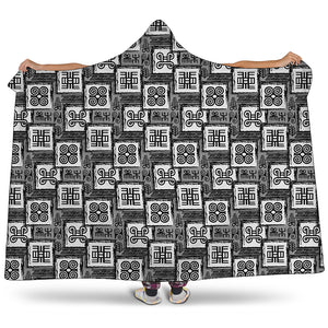 Grey African Adinkra Symbols Print Hooded Blanket