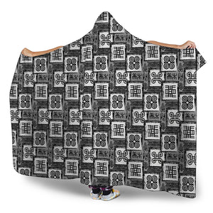 Grey African Adinkra Symbols Print Hooded Blanket