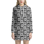 Grey African Adinkra Symbols Print Hoodie Dress