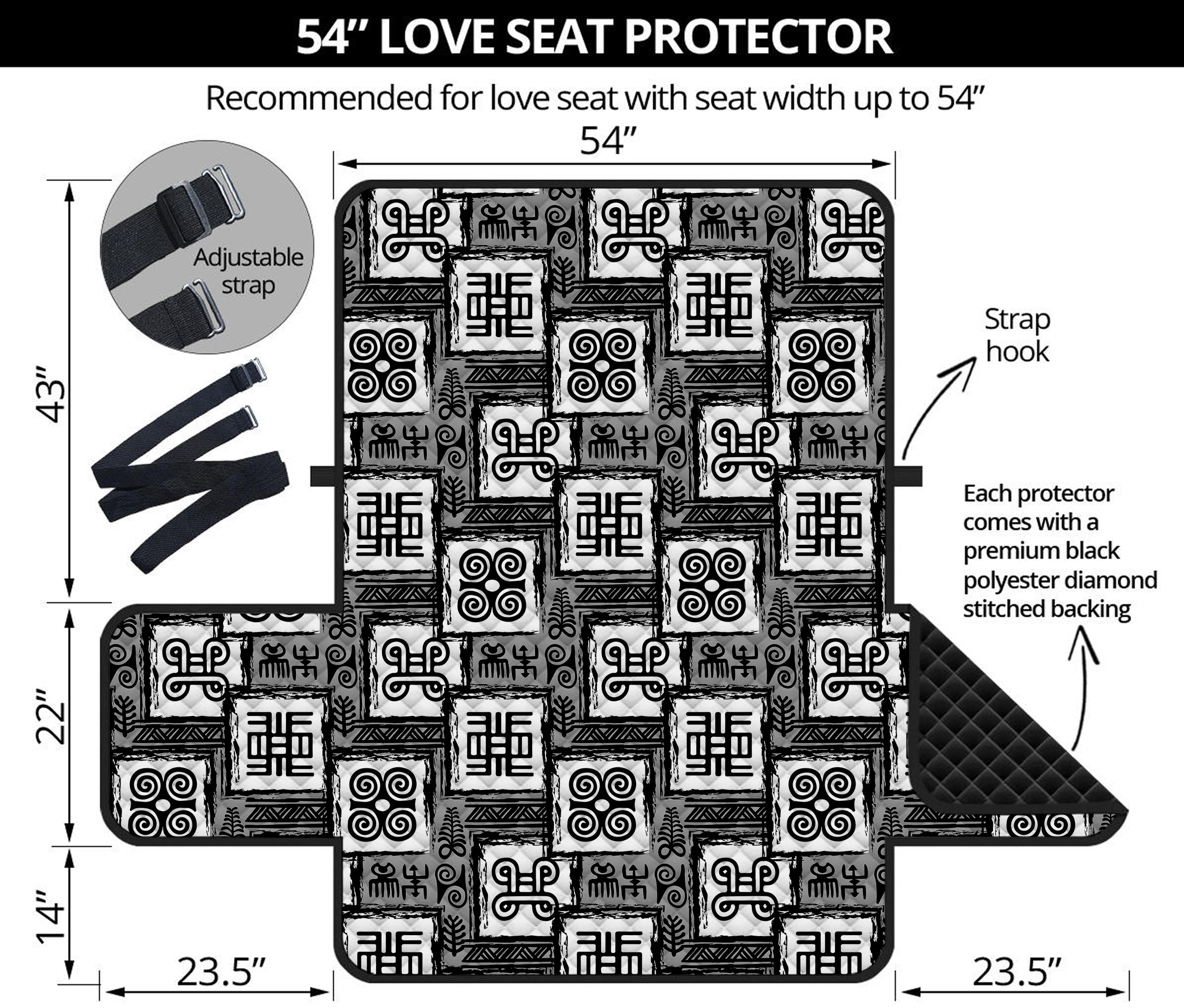 Grey African Adinkra Symbols Print Loveseat Protector