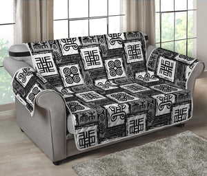 Grey African Adinkra Symbols Print Loveseat Protector