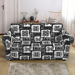 Grey African Adinkra Symbols Print Loveseat Slipcover