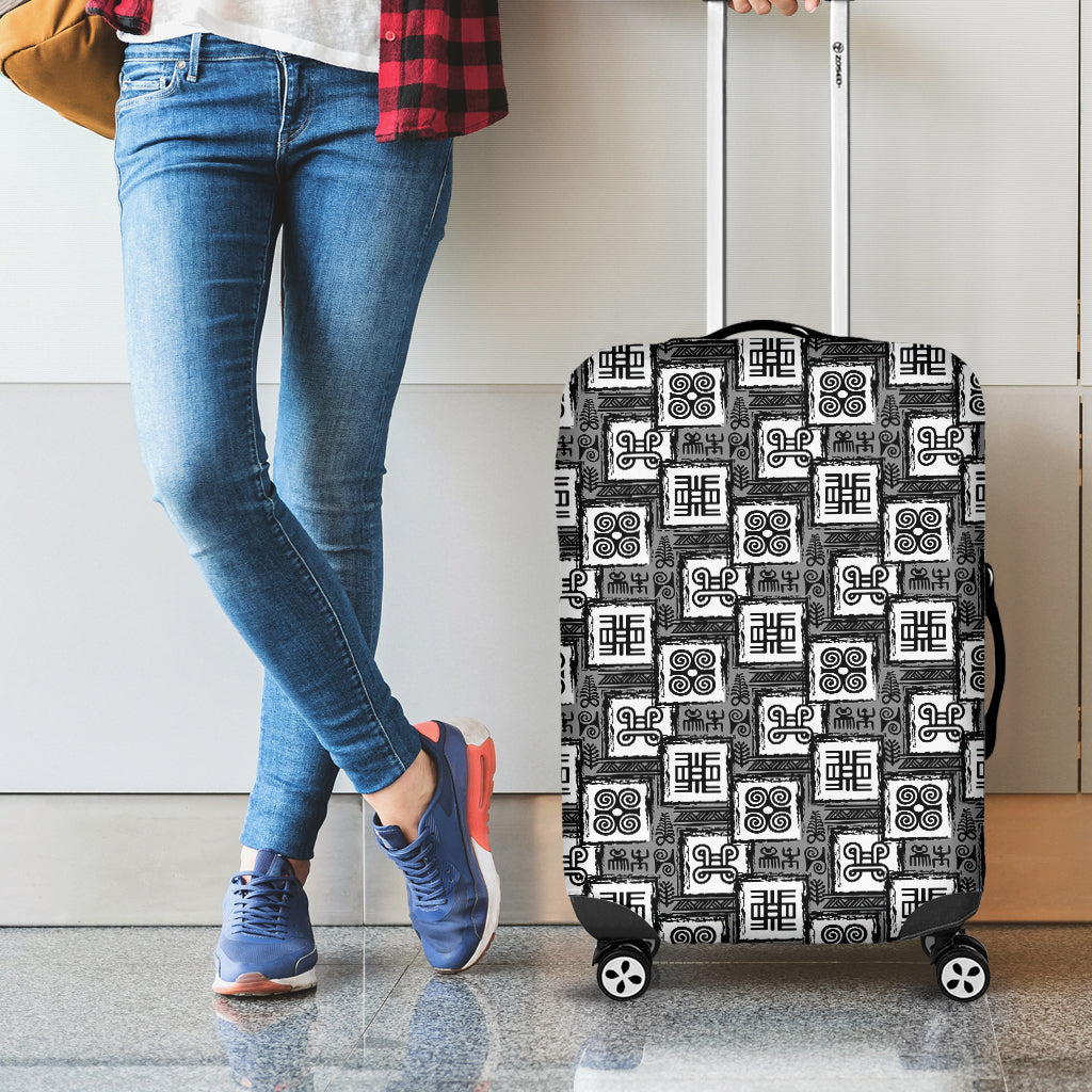 Grey African Adinkra Symbols Print Luggage Cover