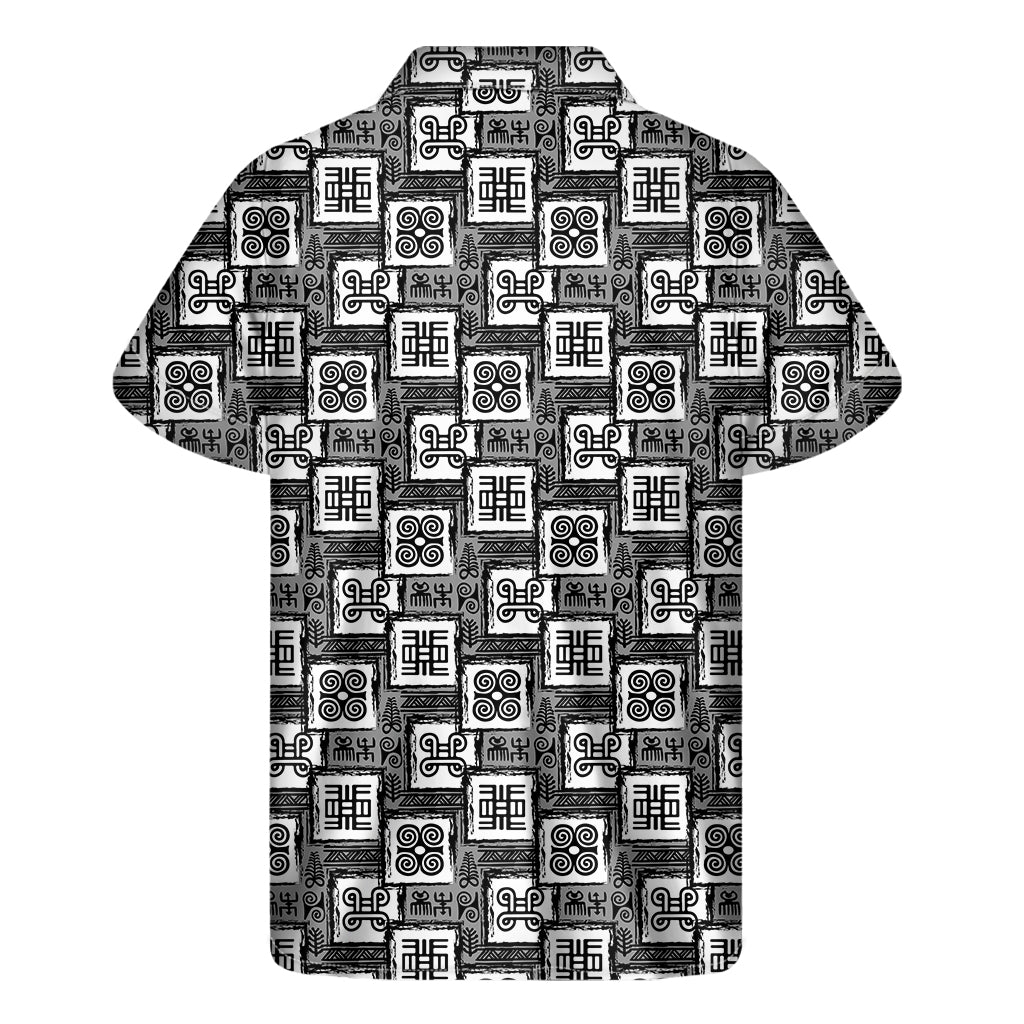 Grey African Adinkra Symbols Print Men's Short Sleeve Shirt