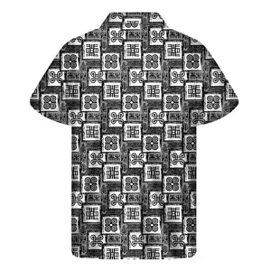 Grey African Adinkra Symbols Print Men's Short Sleeve Shirt