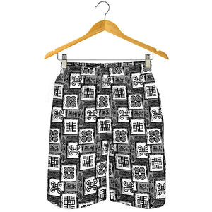 Grey African Adinkra Symbols Print Men's Shorts