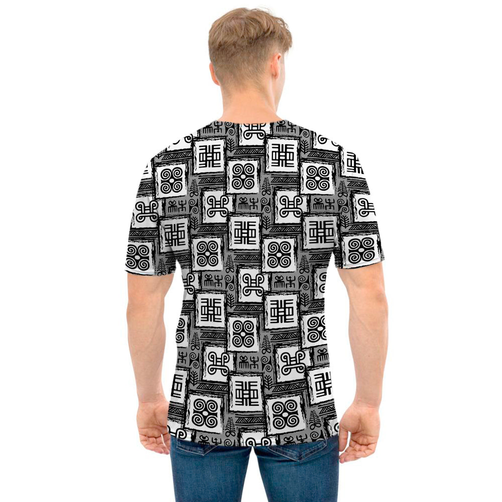 Grey African Adinkra Symbols Print Men's T-Shirt