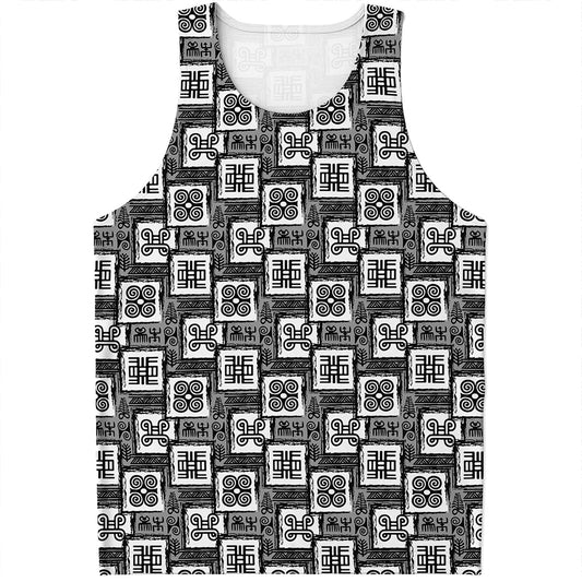 Grey African Adinkra Symbols Print Men's Tank Top