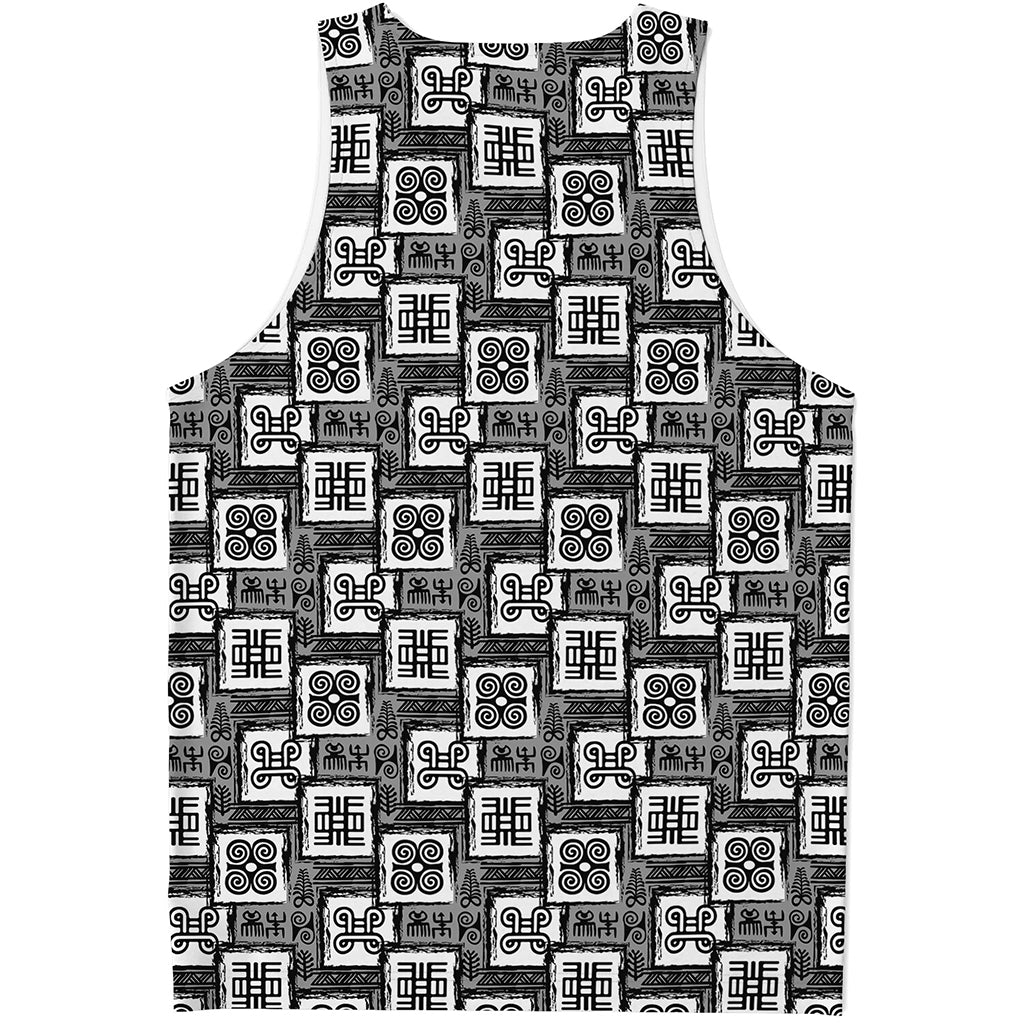 Grey African Adinkra Symbols Print Men's Tank Top