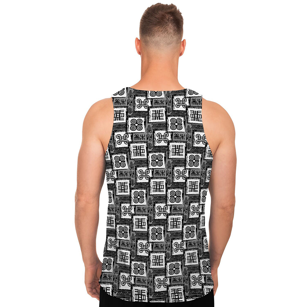 Grey African Adinkra Symbols Print Men's Tank Top