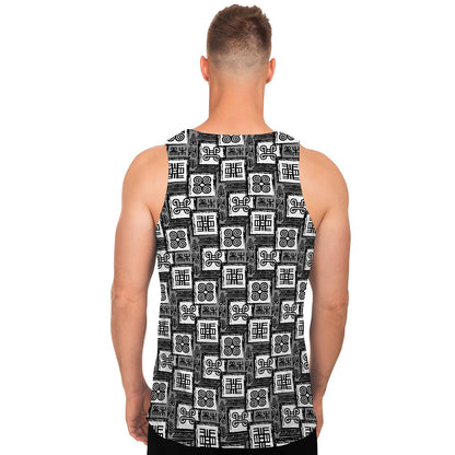 Grey African Adinkra Symbols Print Men's Tank Top