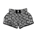 Grey African Adinkra Symbols Print Muay Thai Boxing Shorts