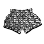 Grey African Adinkra Symbols Print Muay Thai Boxing Shorts