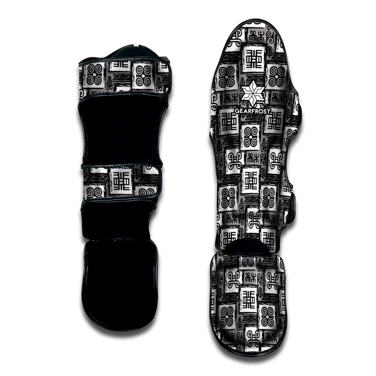 Grey African Adinkra Symbols Print Muay Thai Shin Guard