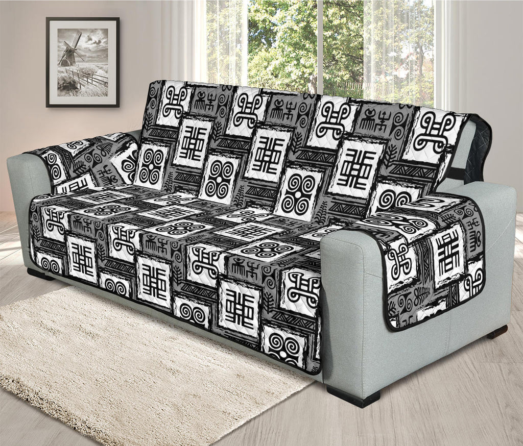 Grey African Adinkra Symbols Print Oversized Sofa Protector