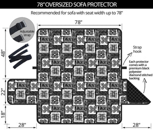 Grey African Adinkra Symbols Print Oversized Sofa Protector