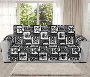 Grey African Adinkra Symbols Print Oversized Sofa Protector