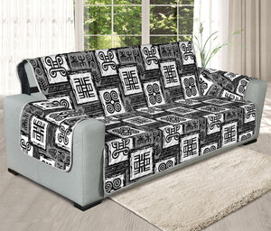 Grey African Adinkra Symbols Print Oversized Sofa Protector