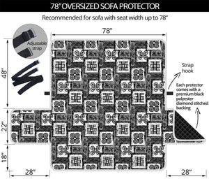 Grey African Adinkra Symbols Print Oversized Sofa Protector