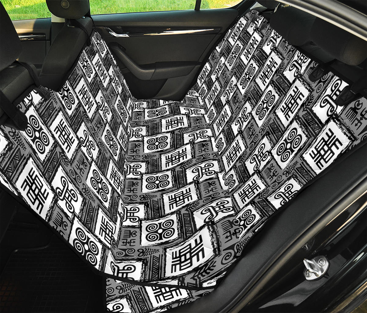 Grey African Adinkra Symbols Print Pet Car Back Seat Cover