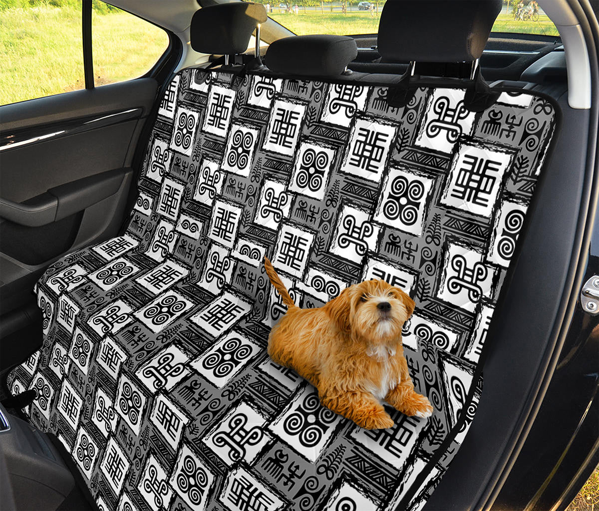 Grey African Adinkra Symbols Print Pet Car Back Seat Cover