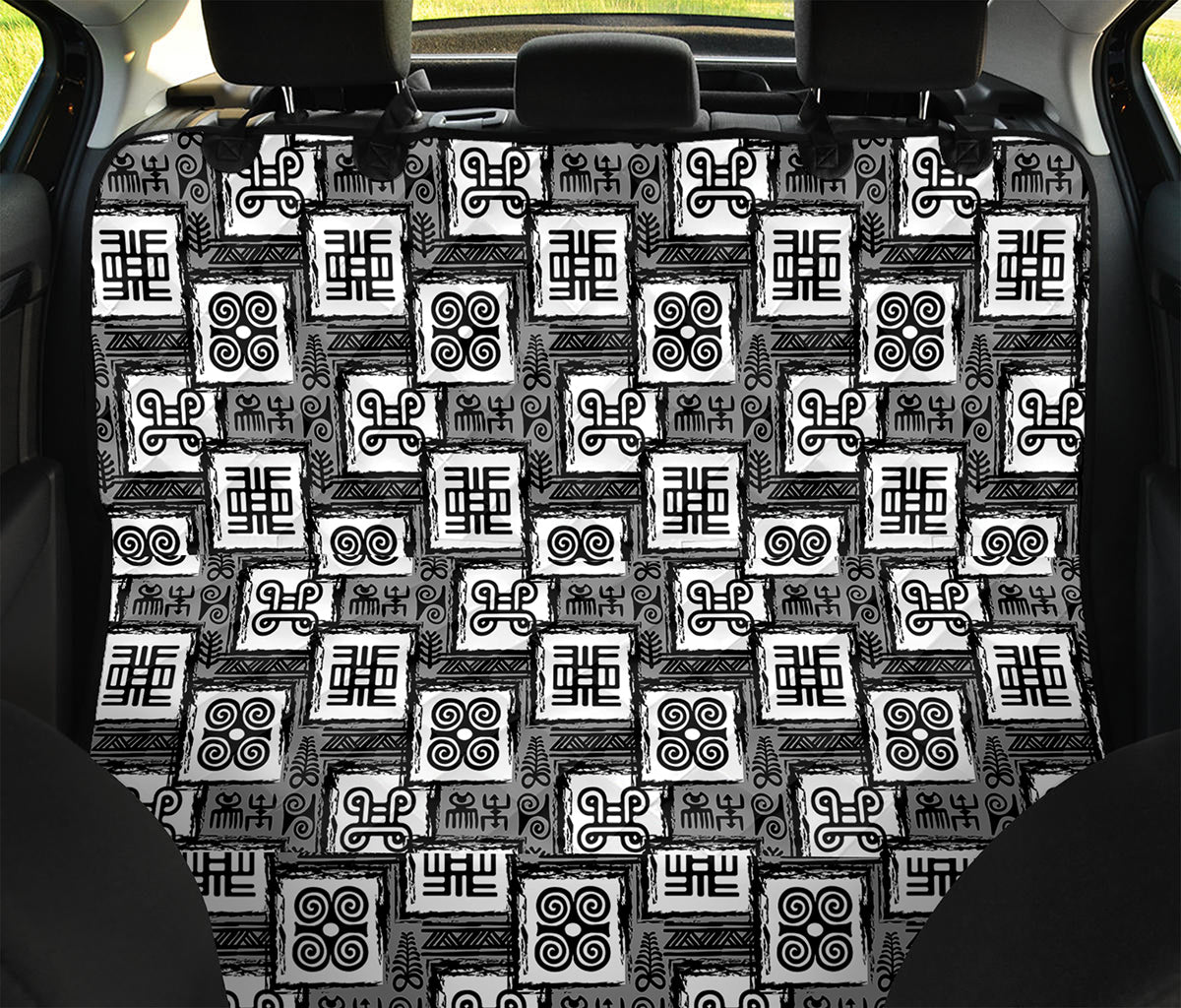 Grey African Adinkra Symbols Print Pet Car Back Seat Cover