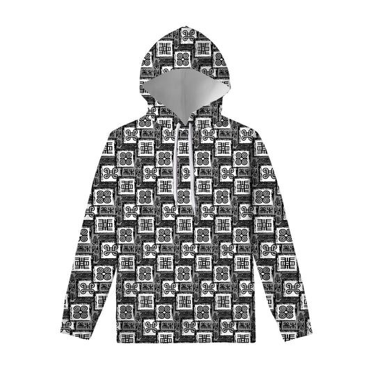 Grey African Adinkra Symbols Print Pullover Hoodie