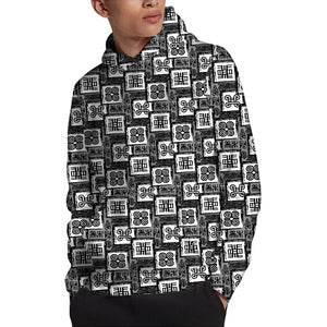 Grey African Adinkra Symbols Print Pullover Hoodie