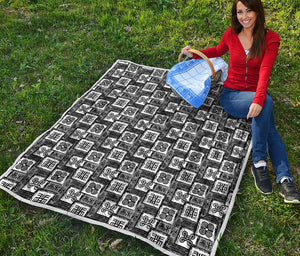 Grey African Adinkra Symbols Print Quilt