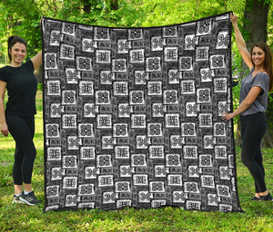 Grey African Adinkra Symbols Print Quilt