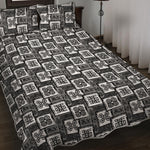 Grey African Adinkra Symbols Print Quilt Bed Set