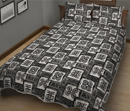 Grey African Adinkra Symbols Print Quilt Bed Set