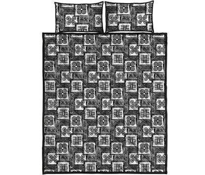 Grey African Adinkra Symbols Print Quilt Bed Set