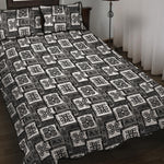 Grey African Adinkra Symbols Print Quilt Bed Set