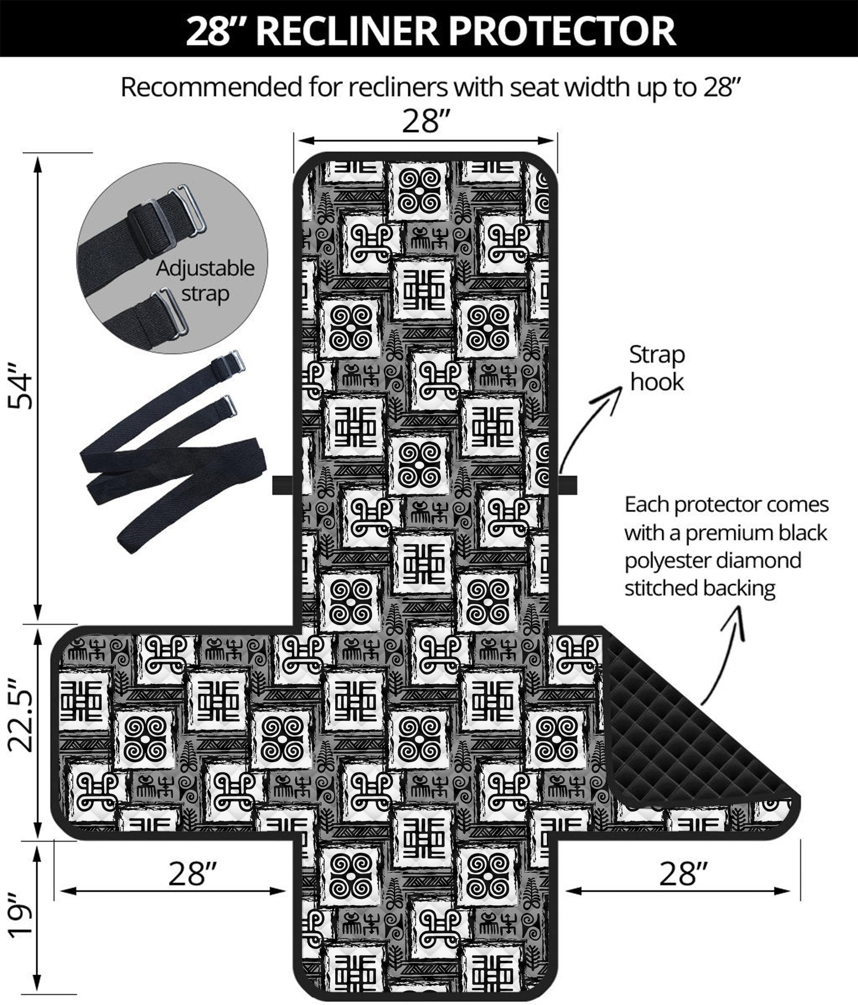 Grey African Adinkra Symbols Print Recliner Protector