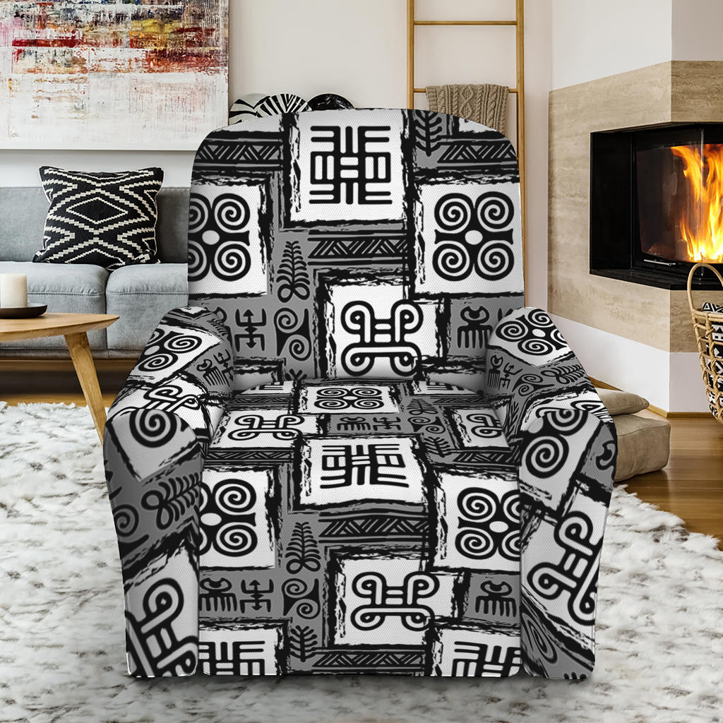 Grey African Adinkra Symbols Print Recliner Slipcover