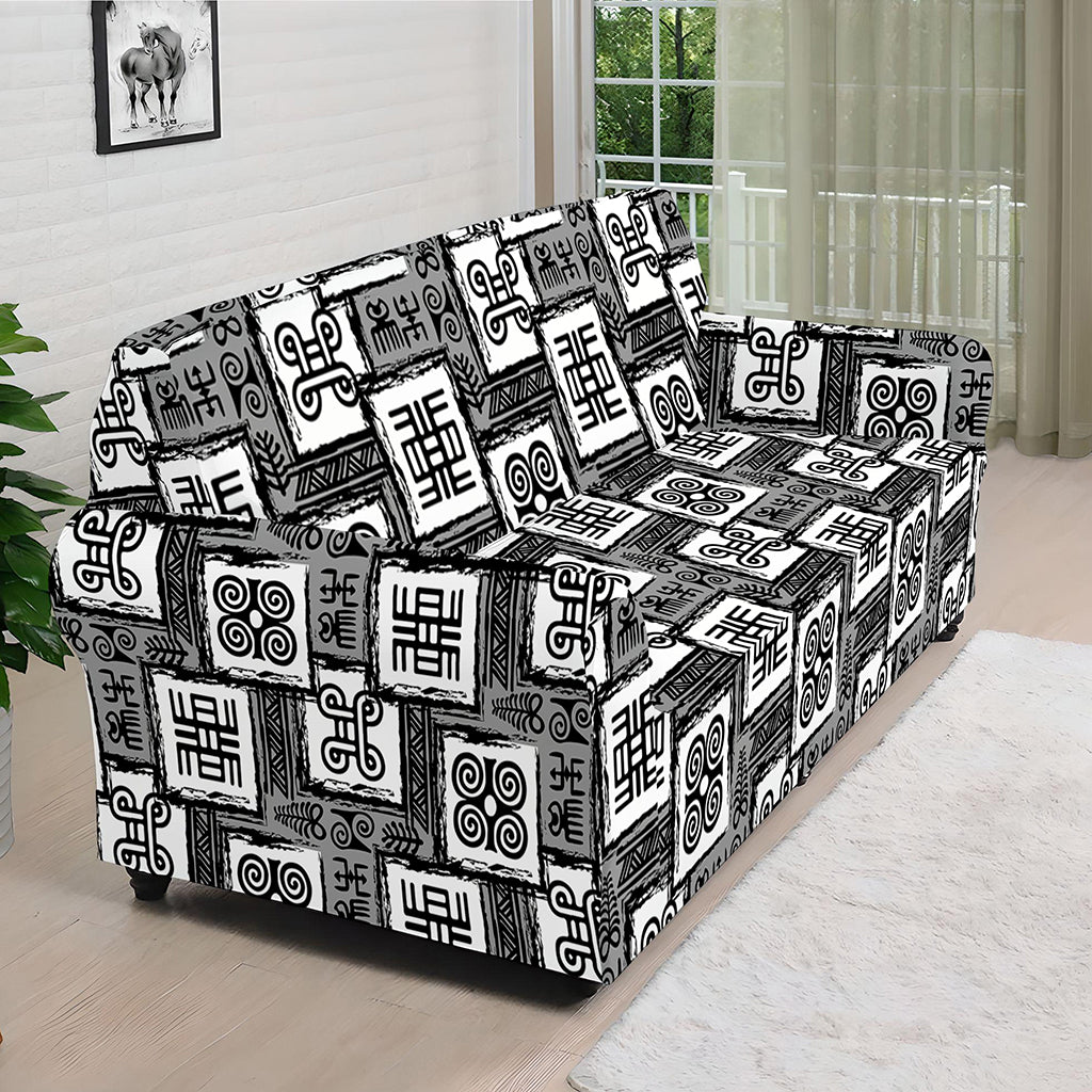 Grey African Adinkra Symbols Print Sofa Cover