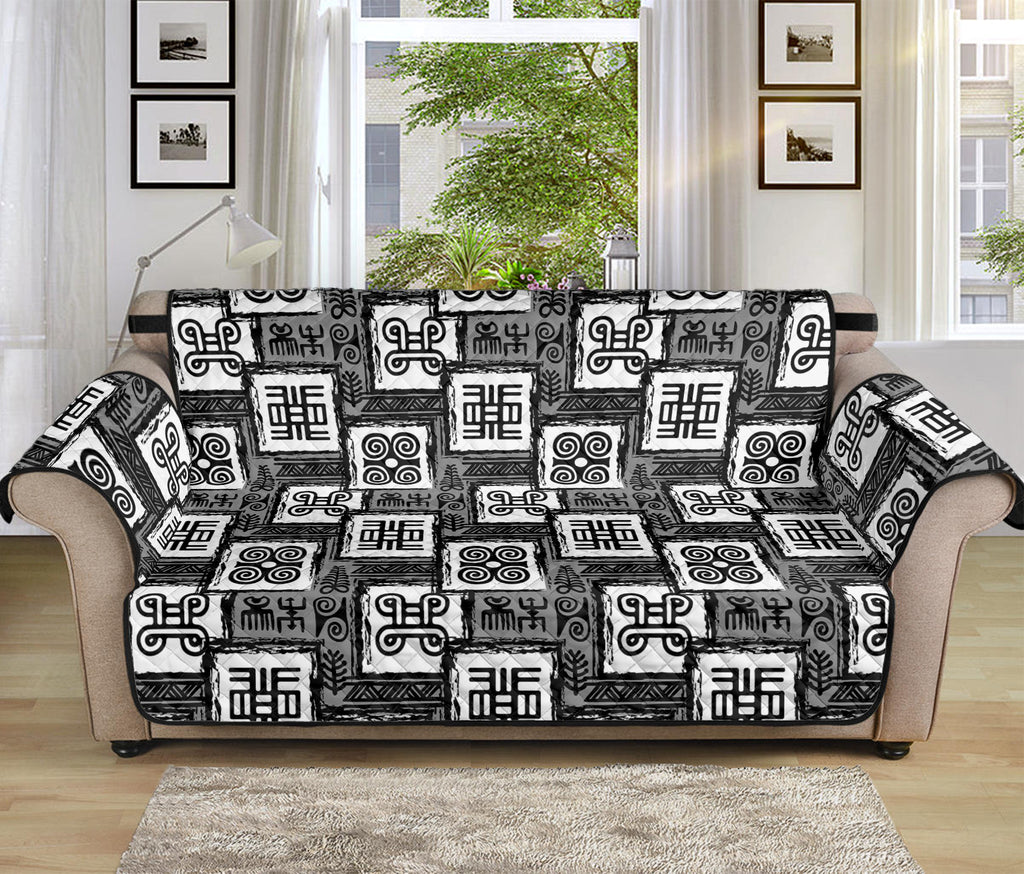 Grey African Adinkra Symbols Print Sofa Protector