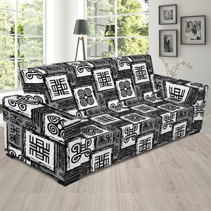 Grey African Adinkra Symbols Print Sofa Slipcover