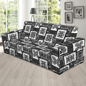 Grey African Adinkra Symbols Print Sofa Slipcover