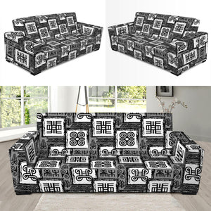 Grey African Adinkra Symbols Print Sofa Slipcover