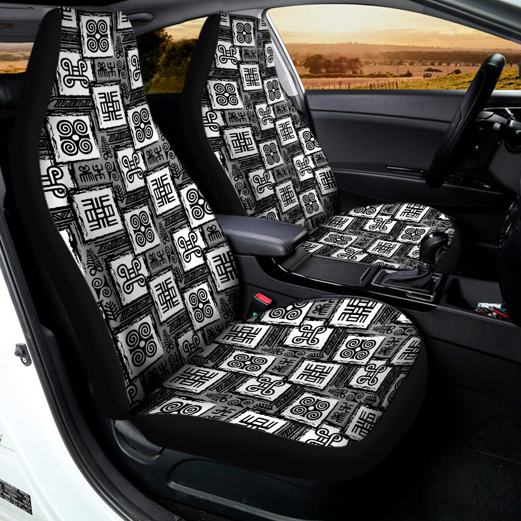 Grey African Adinkra Symbols Print Universal Fit Car Seat Covers