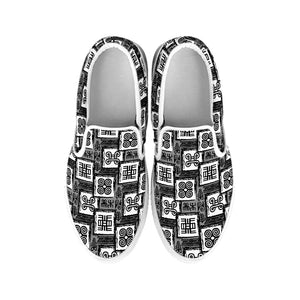 Grey African Adinkra Symbols Print White Slip On Shoes