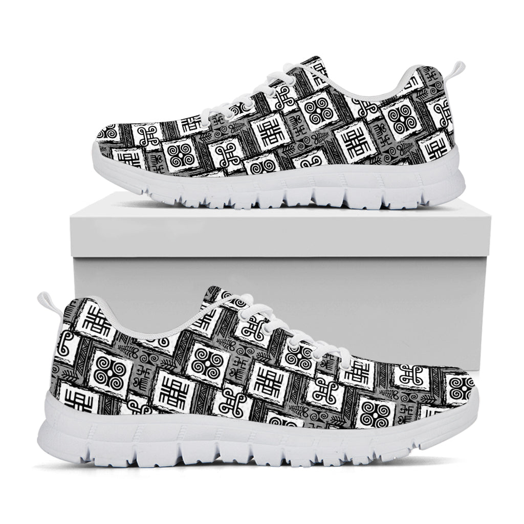 Grey African Adinkra Symbols Print White Sneakers